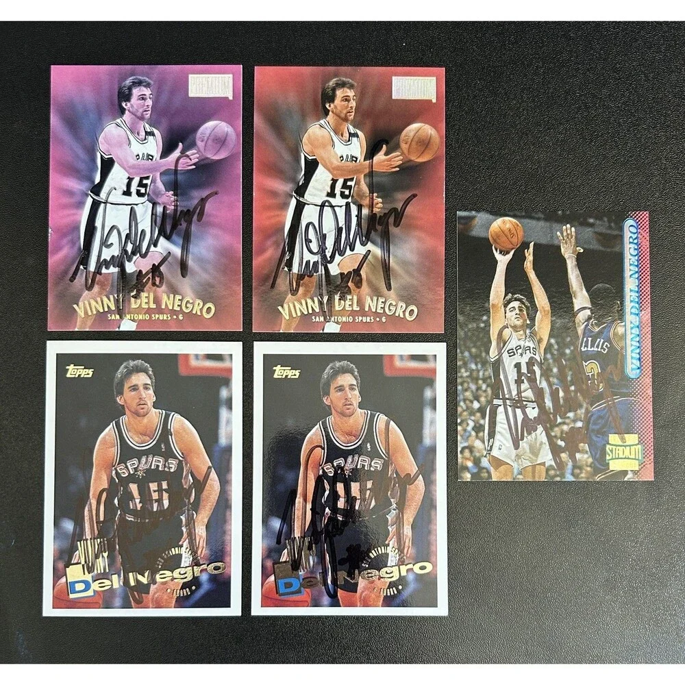 Lot of 5 Vinny Del Negro Autographed Spurs Cards - Press Pass/Topps/Stadium Club